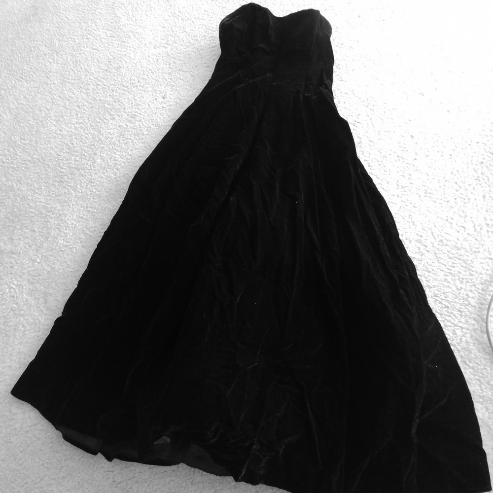 Strapless black velvet gown